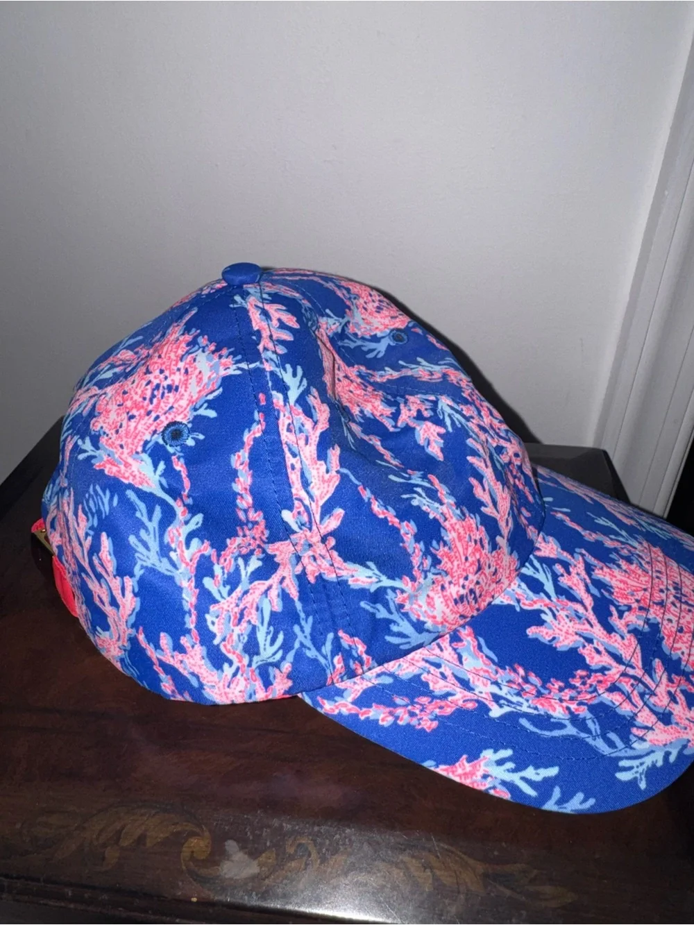 New Lilly Pulitzer Run Around Borealis Blue Coral Swim On Over Baseball Cap - Picture 2 of 7